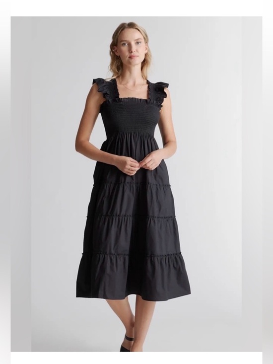 Quince Dresses & Skirts - Quince Smocked Organic Cotton Midi Dress Size Small Black Ruffle Tiered Boho